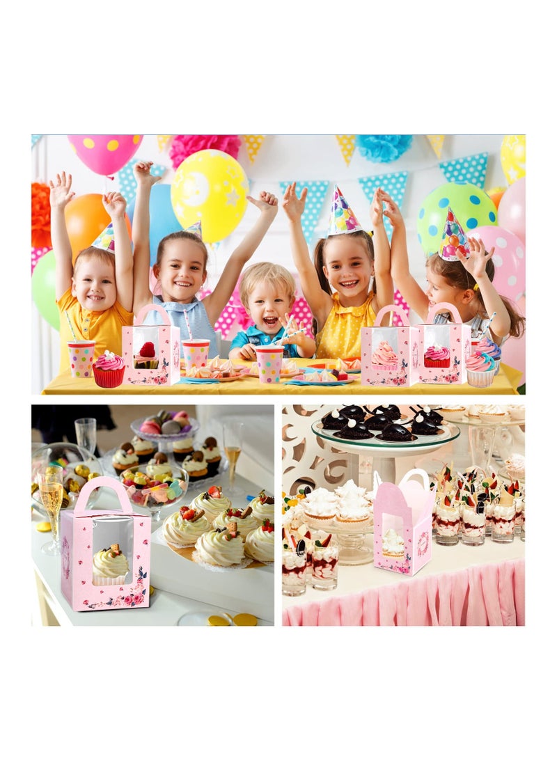 Generic - 25 Pcs Single Cupcake Boxes with Window, Individual Cake Boxes with Handle, Perfect for Cakes, Macarons, Cookies - Ideal for Baby Showers and Birthday Parties. - Image 1
