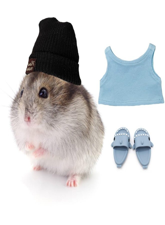 KnocKconK Hamster Costume Set with Shirt, Hat, Shoes, Small Animal Cute Shark Slipper for Real Pets, Cute Mini Rat Holiday Party Clothes, for Fun, Photos. (Blue) - Image 1