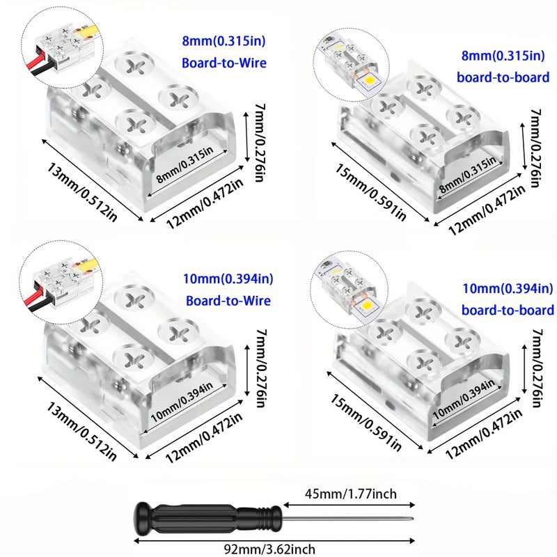 8 Pcs 2 Pin 8mm Board To Board LED Strip Connectors With Screwdriver - Image 2