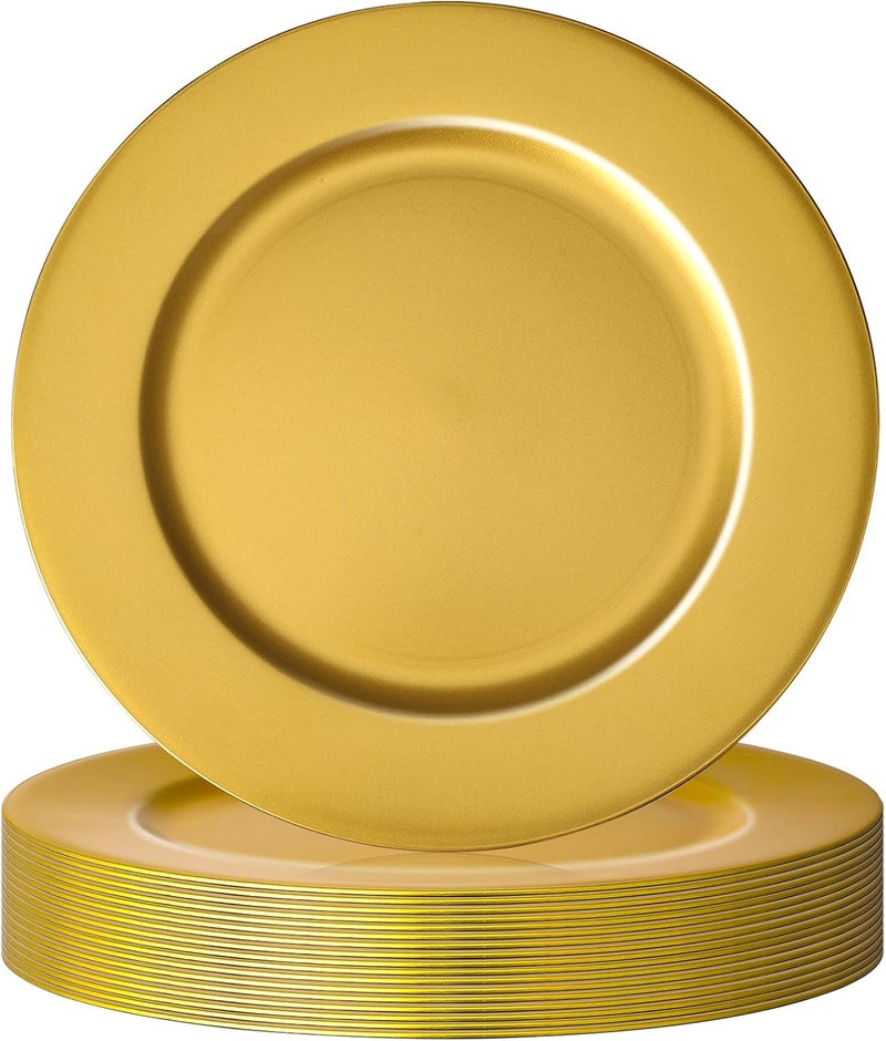 Hoemwarm 18 Pcs Golden Charger Plates Bulk13 Inch Plastic Gold Charger Plates Dinner Round Tray Charger Tableware Dish for Table Setting Wedding Holidays Party Decor - Image 1