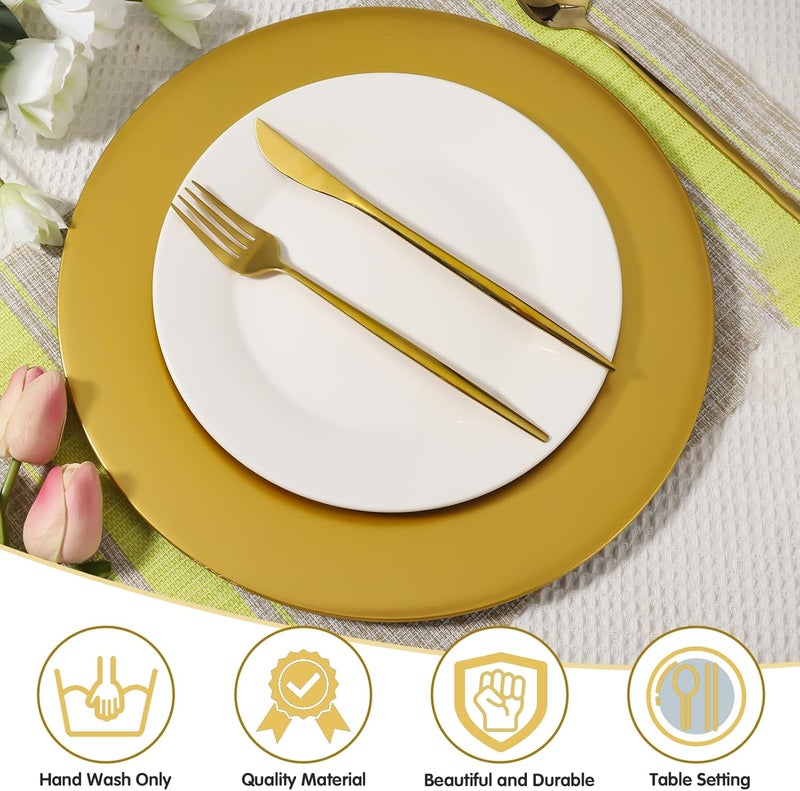 Hoemwarm 18 Pcs Golden Charger Plates Bulk13 Inch Plastic Gold Charger Plates Dinner Round Tray Charger Tableware Dish for Table Setting Wedding Holidays Party Decor - Image 4