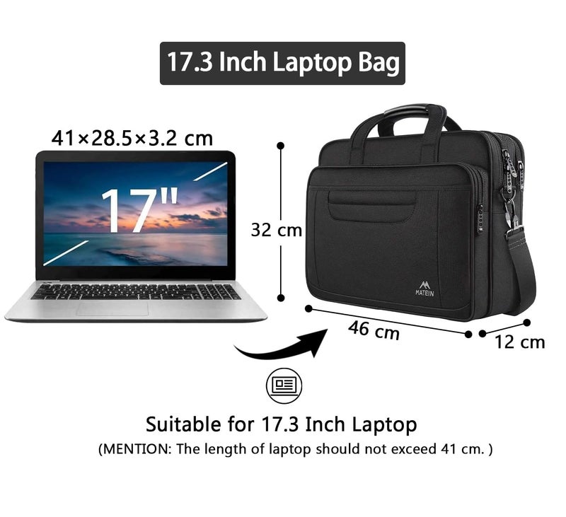 MATEIN MATEIN 17 Inch Laptop Bag, Briefcase for Up to 17 inch Laptop, Messenger Bag Handbag Large Capacity Briefcase for Business/Travel - Black  - Image 2