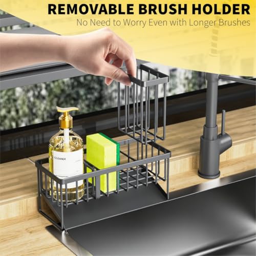 Cisily Sink Caddy Organzier with High Brush Holder, Sponge Holder for Sink, 304 Rustproof Stainless, Kitchen Countertop Soap Dispenser Organizer, Dark Gray Kitchen Decor and Accessories - Image 4