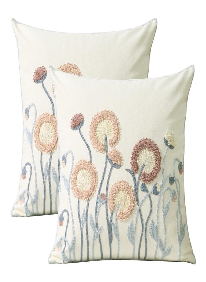 Pilmandu Pack of 2 Embroidered Throw Pillows Cover 18x18 Inch Decorative Pillowcase for Living Room Sofa Bed (Dandelion) - Image 1