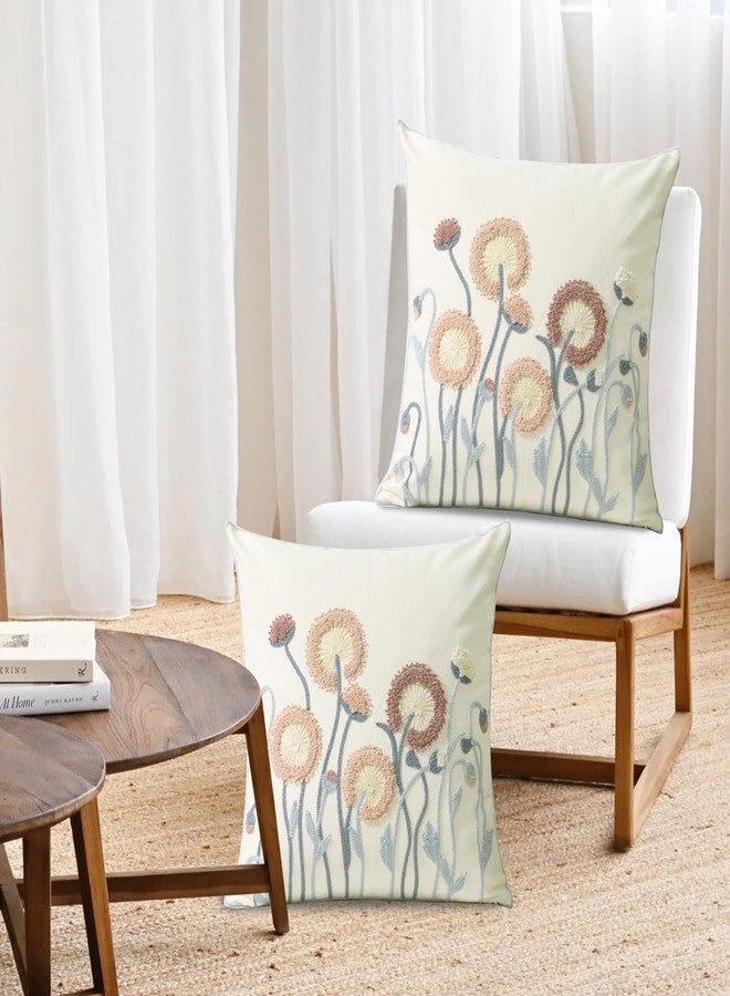 Pilmandu Pack of 2 Embroidered Throw Pillows Cover 18x18 Inch Decorative Pillowcase for Living Room Sofa Bed (Dandelion) - Image 3