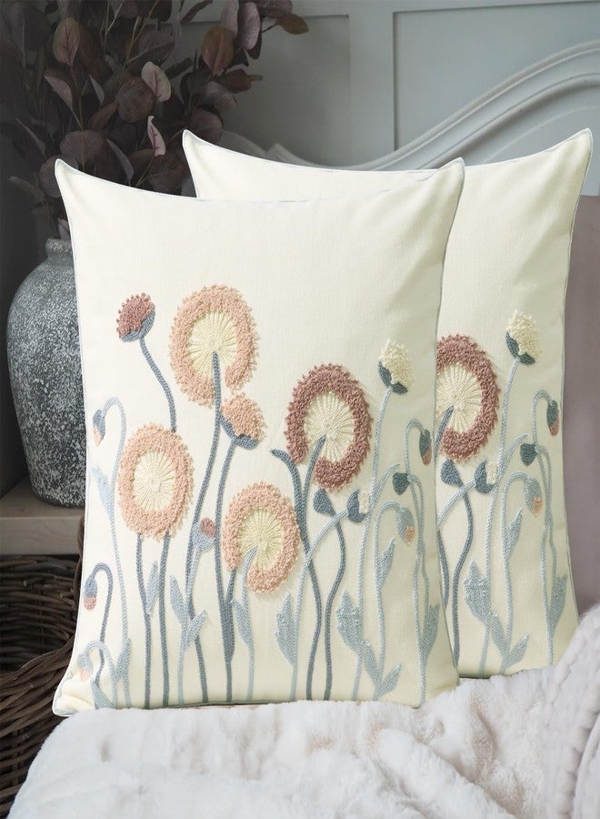 Pilmandu Pack of 2 Embroidered Throw Pillows Cover 18x18 Inch Decorative Pillowcase for Living Room Sofa Bed (Dandelion) - Image 5