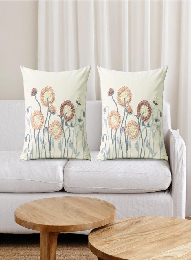 Pilmandu Pack of 2 Embroidered Throw Pillows Cover 18x18 Inch Decorative Pillowcase for Living Room Sofa Bed (Dandelion) - Image 2