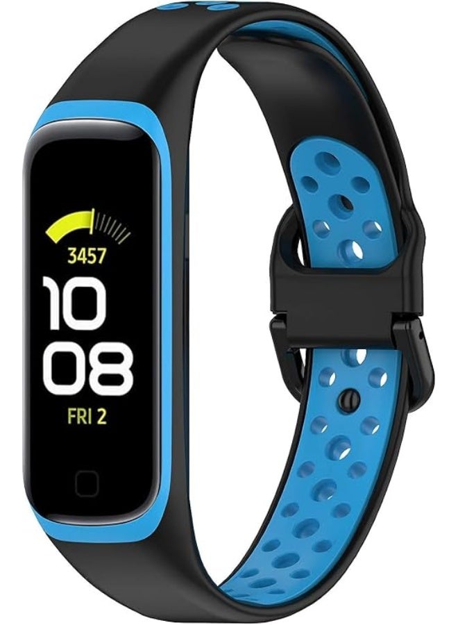 Band Compatible with Samsung Galaxy Fit 2 Band for Women Men,Adjustable Silicone Sport Replacement Watch Band for Galaxy Fit 2 Fitness Tracker (Black And Blue)