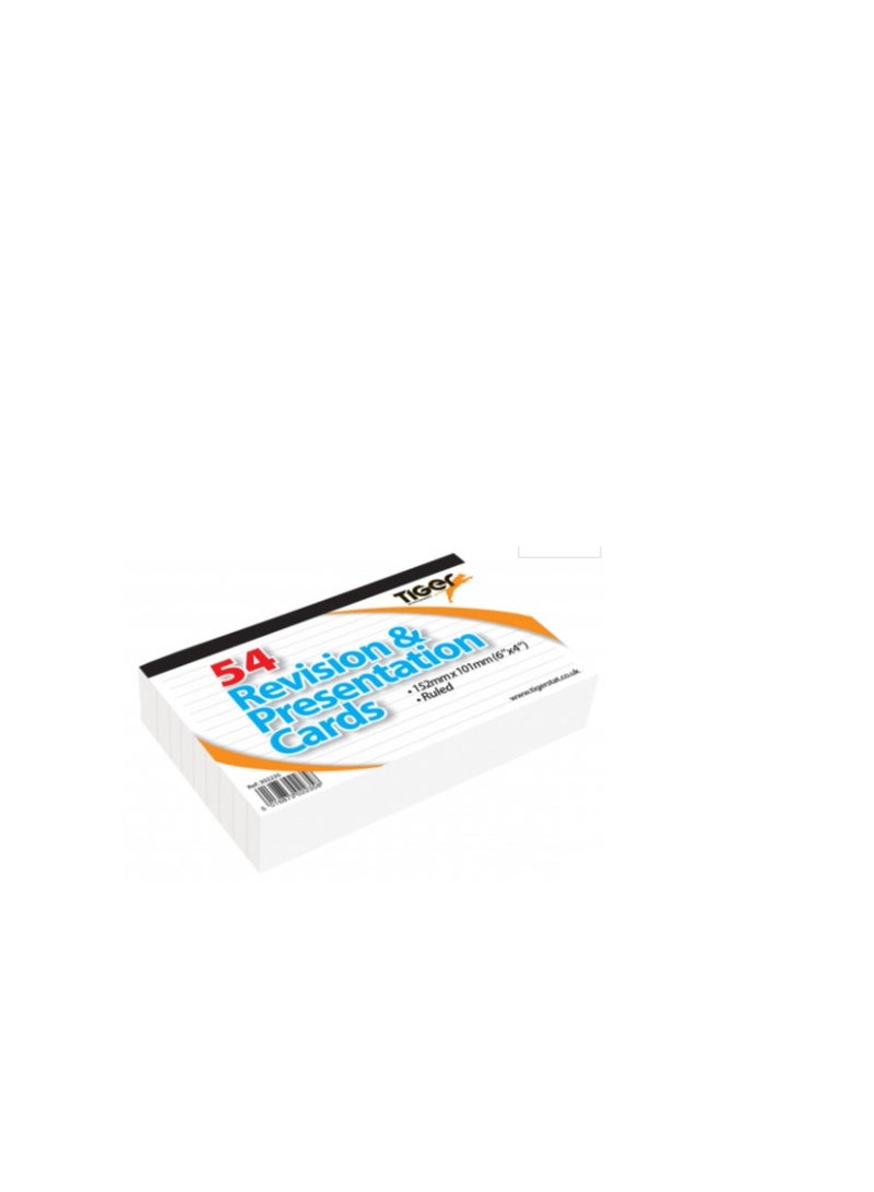 TIGER Revision Cards Top Bound Ruled White 6x4" 152x101mm 54Sheet - Image 1