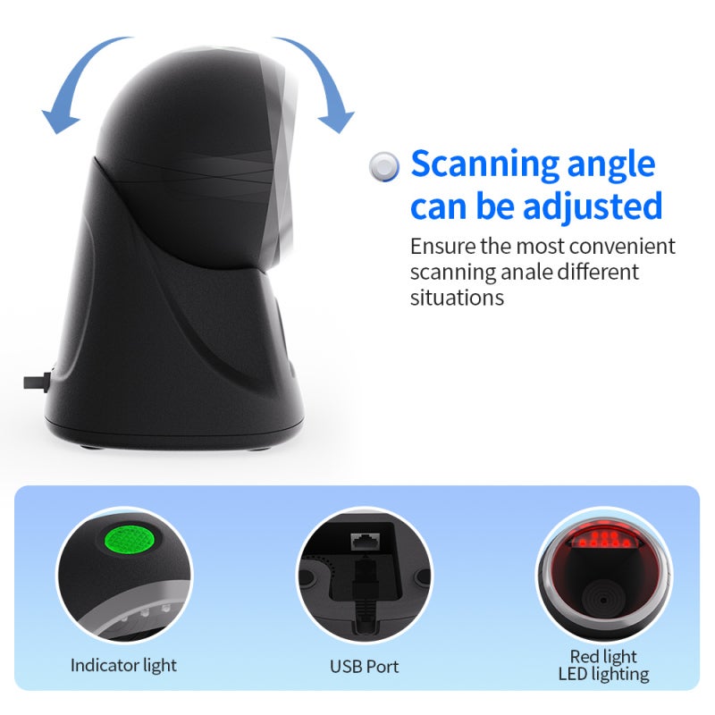 2D Barcode Scanner: Black Desktop Stand, Automatic Sensing, Plug And Play - CMOS Imaging, Multi-System Support, Flexible LED Light Wireless Barcode Reader for Supermarket Cashier, Convenience Store Pa - Image 4