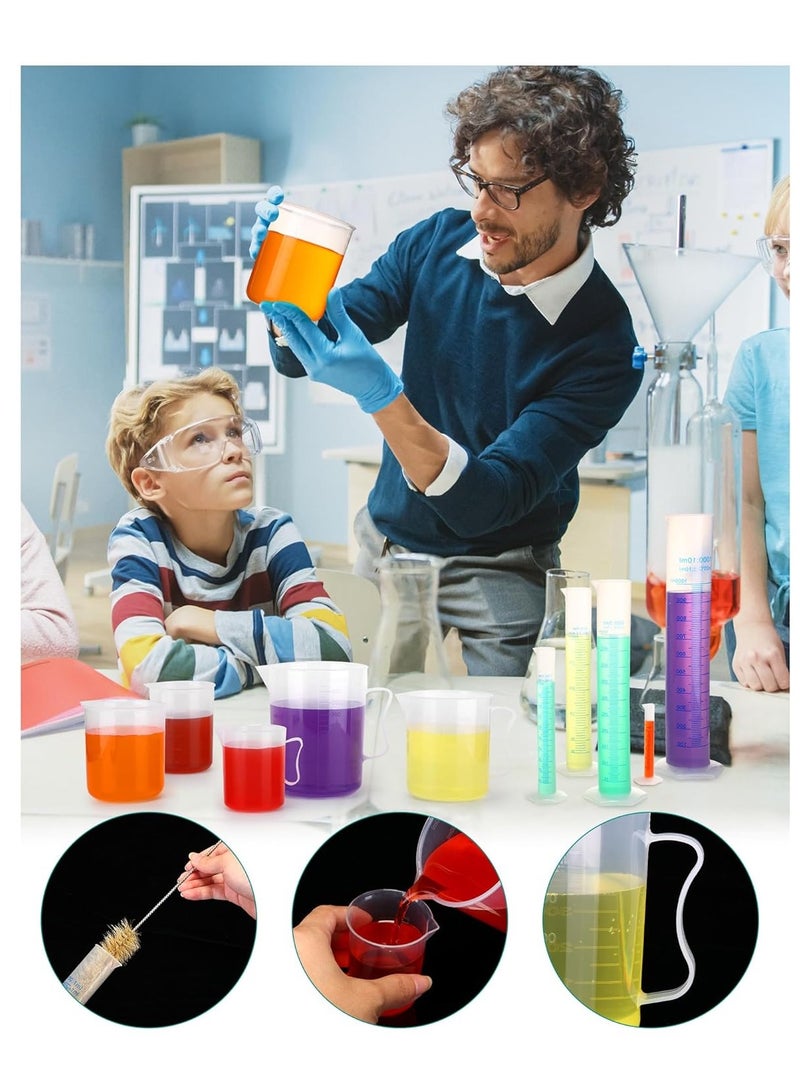 SYOSI 23 Pcs Plastic Graduated Cylinders and Beakers, Pipettes Set, Include 7 Pcs 1025501002505001000ml Cylinders 9 Pcs 501002503005001000ml Beakers 5 Pipettes and 2 Brush for Science Lab - Image 2