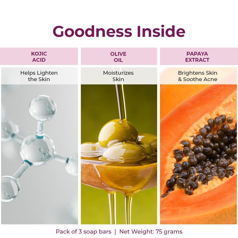 Kozicare Papaya Soap  Dark Spot Remover  Glowing Skin  Kojic Acid Olive Oil  Papaya Extract  Moisturizing for Face  Body  Natural Brightening Papaya Soap for Men  Women  75gm Pack of 6 - Image 3