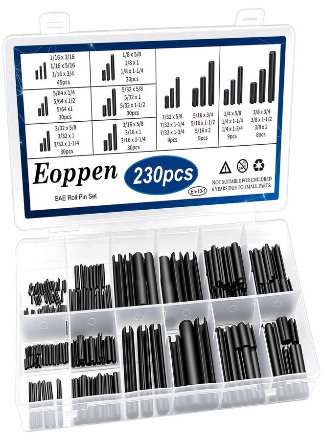 Eoppen 230Pcs SAE Roll Pin Assortment Set - Slotted Spring Pins Steel Split Expansion Pin 10 Sizes 1/16 5/64 3/32 1/8 5/32 3/16 7/32 1/4 5/16 3/8 Inch for Home Improvement Automotive Repair - Image 1