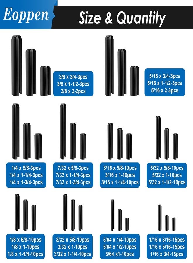 Eoppen 230Pcs SAE Roll Pin Assortment Set - Slotted Spring Pins Steel Split Expansion Pin 10 Sizes 1/16 5/64 3/32 1/8 5/32 3/16 7/32 1/4 5/16 3/8 Inch for Home Improvement Automotive Repair - Image 2
