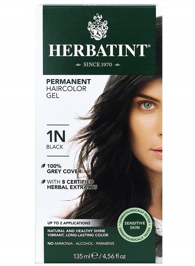 Herbatint Permanent Haircolor Gel, 1N Black, Alcohol Free, Vegan, 100% Grey Coverage - 4.56 oz - Image 1