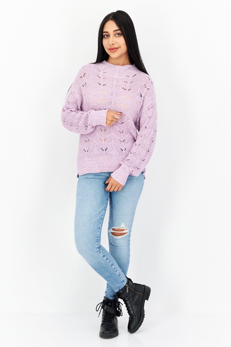 Weatherproof Women Mock Neck Long Sleeve Textured Sweater, Lilac - Image 3