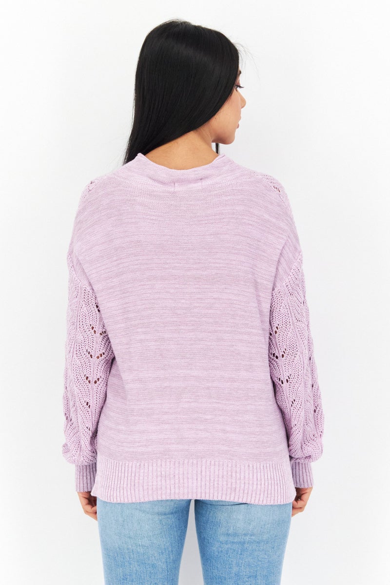 Weatherproof Women Mock Neck Long Sleeve Textured Sweater, Lilac - Image 4