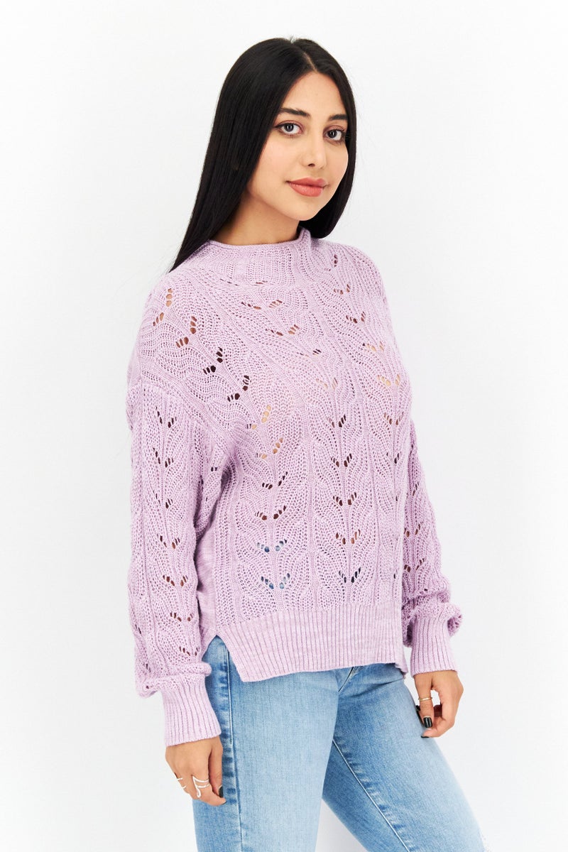 Weatherproof Women Mock Neck Long Sleeve Textured Sweater, Lilac - Image 2