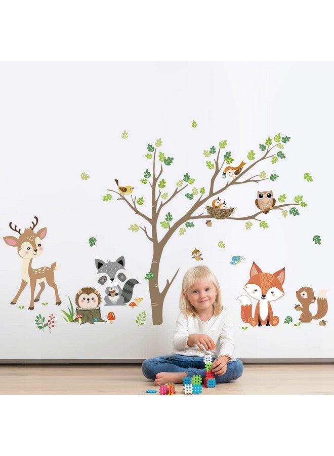 decalmile Woodland Animals Tree Wall Stickers Fox Deer Owl Wall Decals Baby Nursery Kids Bedroom Living Room Wall Decor - Image 4