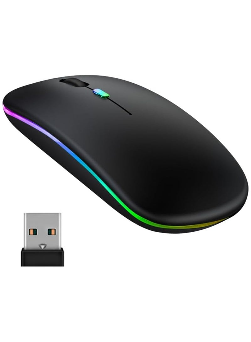 Rechargeable Wireless Mouse with 7 Color Backlight and Bluetooth 5.0 USB Receiver for Laptop, PC, MacBook, Notebook, Tablet, Black  - Image 1