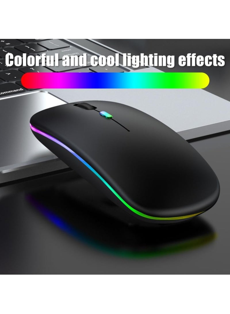 Rechargeable Wireless Mouse with 7 Color Backlight and Bluetooth 5.0 USB Receiver for Laptop, PC, MacBook, Notebook, Tablet, Black  - Image 5