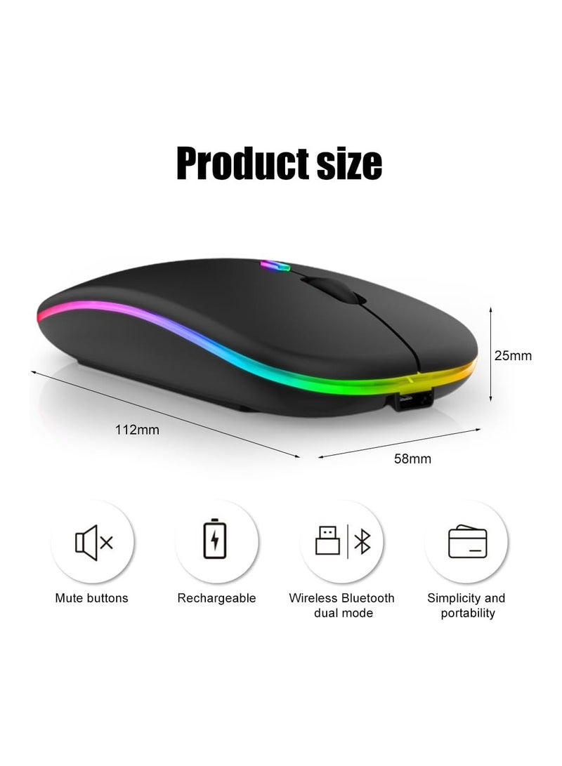 Rechargeable Wireless Mouse with 7 Color Backlight and Bluetooth 5.0 USB Receiver for Laptop, PC, MacBook, Notebook, Tablet, Black  - Image 3