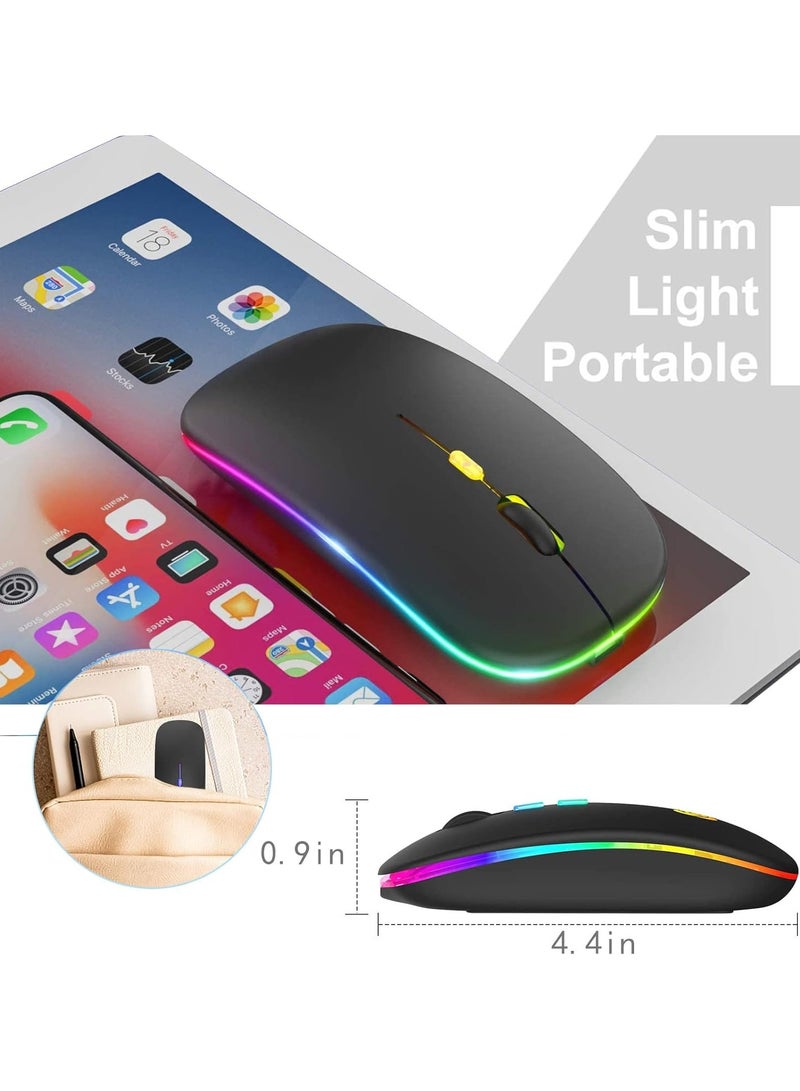 Rechargeable Wireless Mouse with 7 Color Backlight and Bluetooth 5.0 USB Receiver for Laptop, PC, MacBook, Notebook, Tablet, Black  - Image 2
