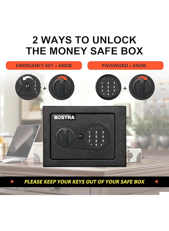 erorex Black Fireproof Safe Box With Sensor Light And Fireproof Bag Digital Keypad And Key Control Home Safe Box 0.23 Cubic Feet Steel  - Image 5
