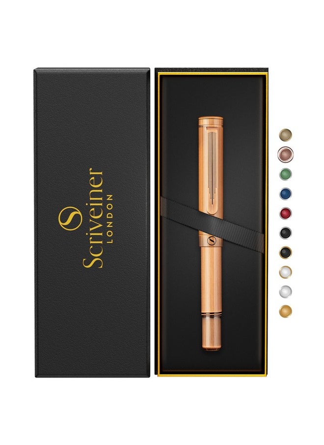 Scriveiner - Edc Luxury Rollerball Pen, Stunning Heavy Pocket Pen, Hand Brushed Copper Finish, Cool Writing Pen, Best Pen Gift For Men, Women, German Schmidt Refill, Nice Fancy Office Designer Pen Set - Image 1