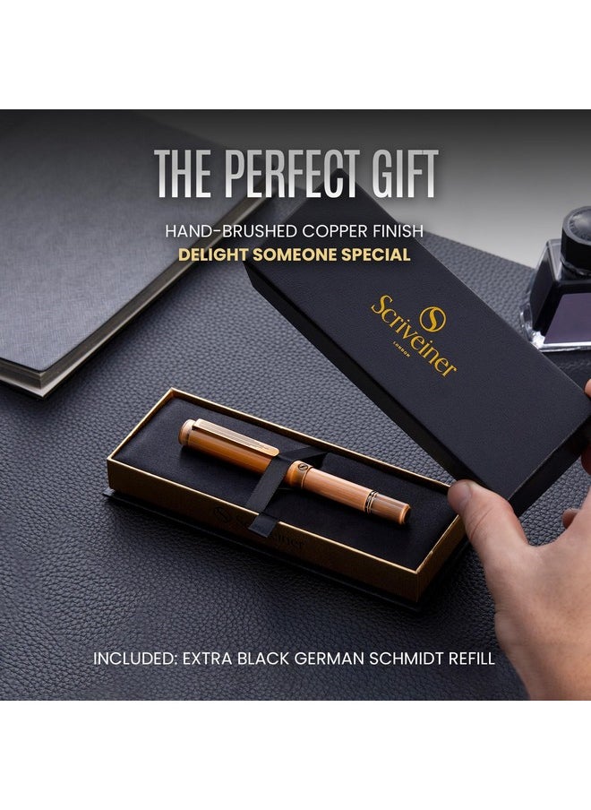 Scriveiner - Edc Luxury Rollerball Pen, Stunning Heavy Pocket Pen, Hand Brushed Copper Finish, Cool Writing Pen, Best Pen Gift For Men, Women, German Schmidt Refill, Nice Fancy Office Designer Pen Set - Image 1