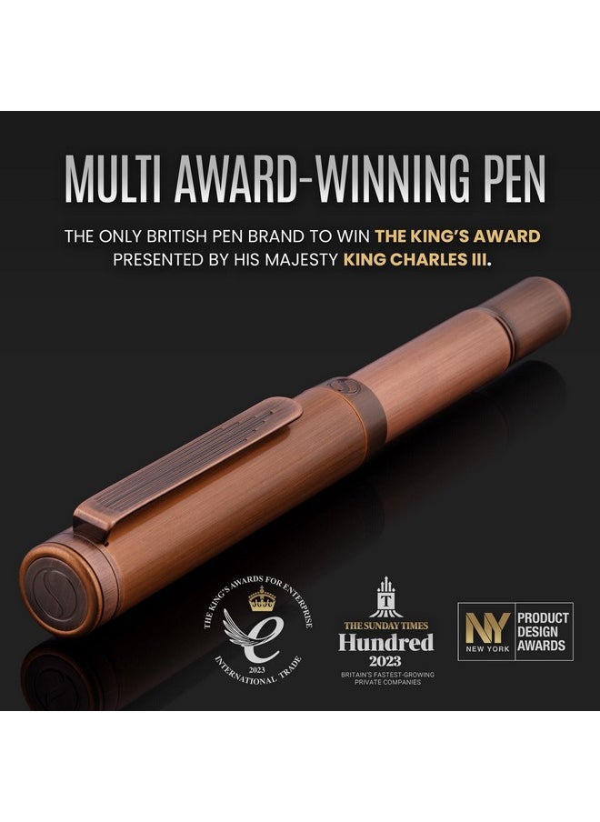 Scriveiner - Edc Luxury Rollerball Pen, Stunning Heavy Pocket Pen, Hand Brushed Copper Finish, Cool Writing Pen, Best Pen Gift For Men, Women, German Schmidt Refill, Nice Fancy Office Designer Pen Set - Image 1