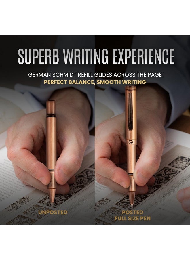 Scriveiner - Edc Luxury Rollerball Pen, Stunning Heavy Pocket Pen, Hand Brushed Copper Finish, Cool Writing Pen, Best Pen Gift For Men, Women, German Schmidt Refill, Nice Fancy Office Designer Pen Set - Image 1