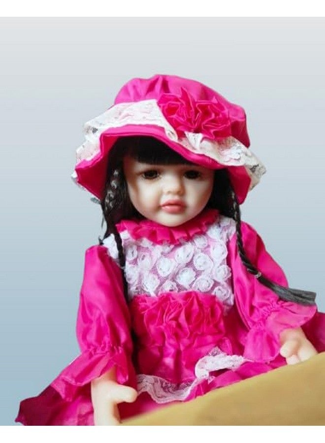 plutofit Realistic Silicone Baby Girl Doll, 55 cm, Lifelike Long Hair, Silicon Body, with Nipple Bottle, Diaper & Magnetic Pacifier Realistic Sound (Style 6) - Image 2