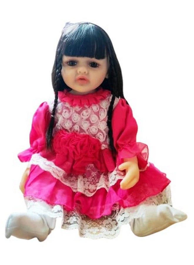 plutofit Realistic Silicone Baby Girl Doll, 55 cm, Lifelike Long Hair, Silicon Body, with Nipple Bottle, Diaper & Magnetic Pacifier Realistic Sound (Style 6) - Image 4