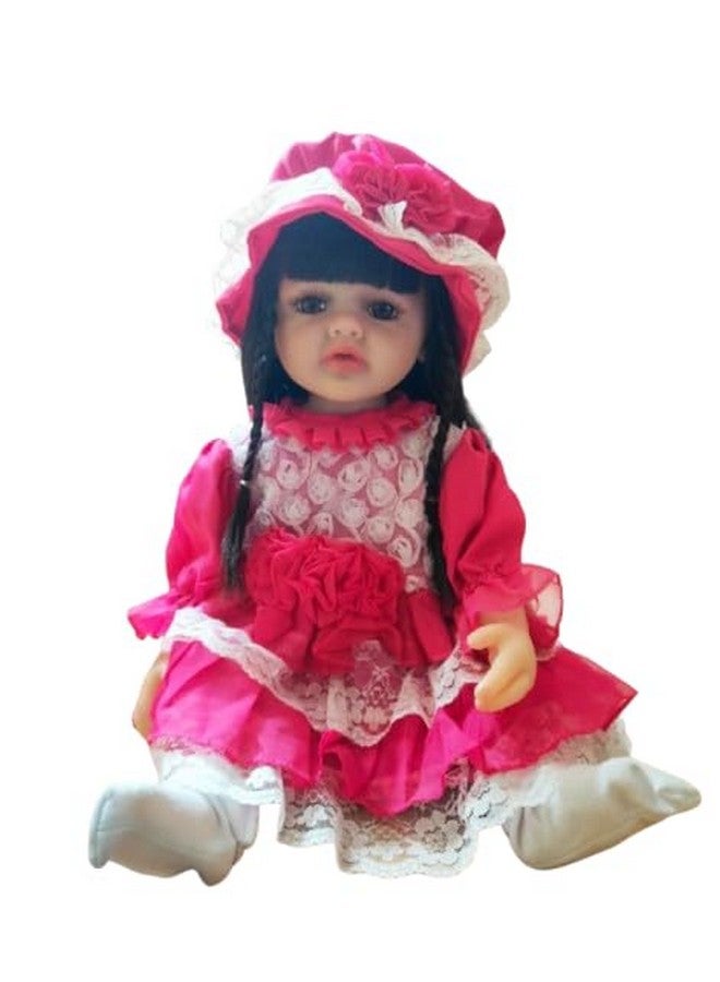 plutofit Realistic Silicone Baby Girl Doll, 55 cm, Lifelike Long Hair, Silicon Body, with Nipple Bottle, Diaper & Magnetic Pacifier Realistic Sound (Style 6) - Image 3