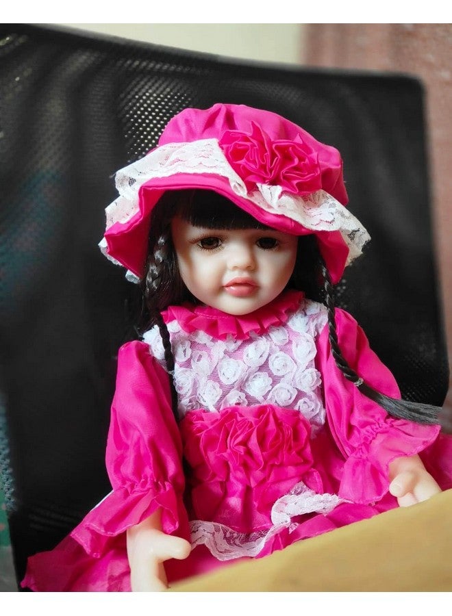 plutofit Realistic Silicone Baby Girl Doll, 55 cm, Lifelike Long Hair, Silicon Body, with Nipple Bottle, Diaper & Magnetic Pacifier Realistic Sound (Style 6) - Image 1