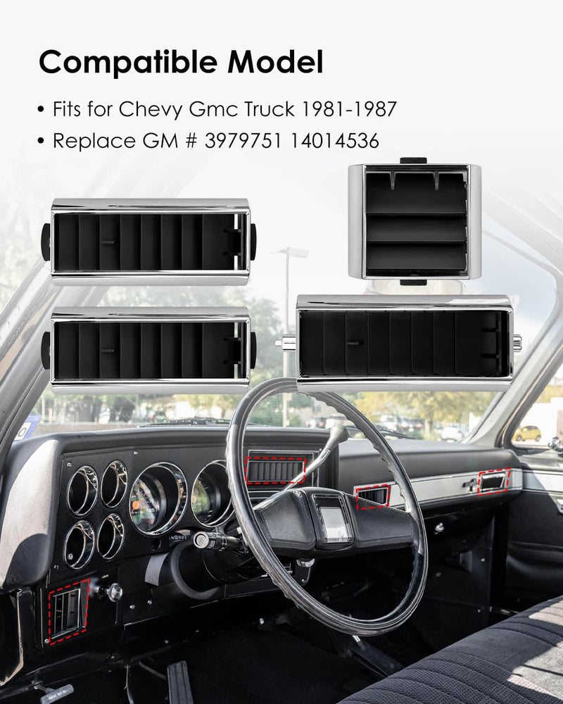 JUFWKO A/C Dash Vents Set Fits for Chevy Gmc Truck 1981-1987 Replace GM #3979751 14014536, Air Conditioning Center Dash Vent 4pcs - Image 2