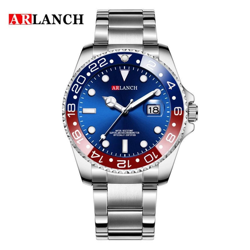 Luxury Business Mens Green Diver Watch Quartz 305 Red and Blue cola ring 