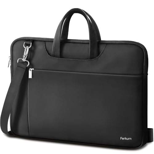 Ferkurn Laptop Case Bag 17 17.3 inch Women Men Computer Sleeve with Shoulder Strap Compatible with HP Envy Pavilion/Dell Inspiron/Thinkpad/Vivobook/MSI/Acer,Waterproof Briefcase with Handle,Black - Image 1
