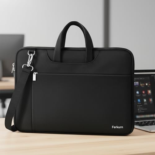 Ferkurn Laptop Case Bag 17 17.3 inch Women Men Computer Sleeve with Shoulder Strap Compatible with HP Envy Pavilion/Dell Inspiron/Thinkpad/Vivobook/MSI/Acer,Waterproof Briefcase with Handle,Black - Image 3