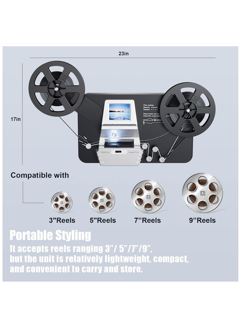 Eyesen Fully Automated Digitizer, 8mm Film Scanner to Convert Old 8mm and Super 8 Movie Reels Into Digital Videos, support up to 9" reels and 1080P. Playback your scanned video on the built-in 2.4" LCD screen or view on a TV/monitor via the included TV cable.  - Image 4