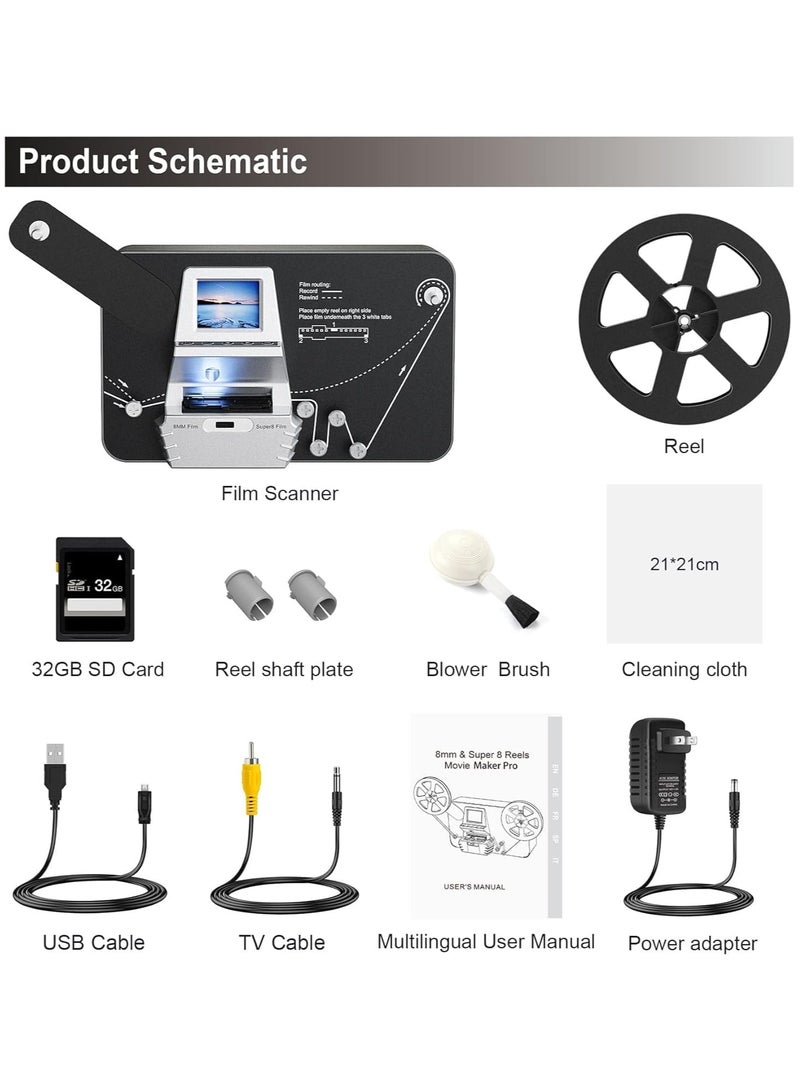 Eyesen Fully Automated Digitizer, 8mm Film Scanner to Convert Old 8mm and Super 8 Movie Reels Into Digital Videos, support up to 9" reels and 1080P. Playback your scanned video on the built-in 2.4" LCD screen or view on a TV/monitor via the included TV cable.  - Image 5