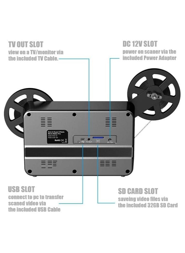 Eyesen Fully Automated Digitizer, 8mm Film Scanner to Convert Old 8mm and Super 8 Movie Reels Into Digital Videos, support up to 9" reels and 1080P. Playback your scanned video on the built-in 2.4" LCD screen or view on a TV/monitor via the included TV cable.  - Image 2