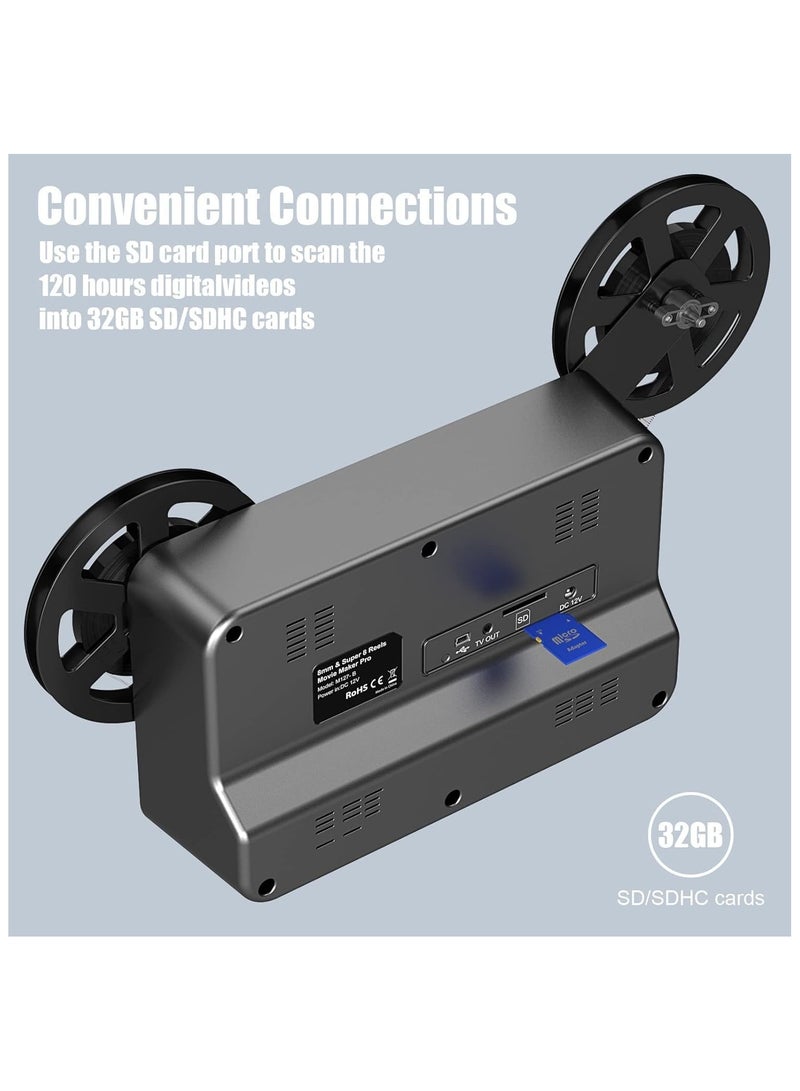Eyesen Fully Automated Digitizer, 8mm Film Scanner to Convert Old 8mm and Super 8 Movie Reels Into Digital Videos, support up to 9" reels and 1080P. Playback your scanned video on the built-in 2.4" LCD screen or view on a TV/monitor via the included TV cable.  - Image 3
