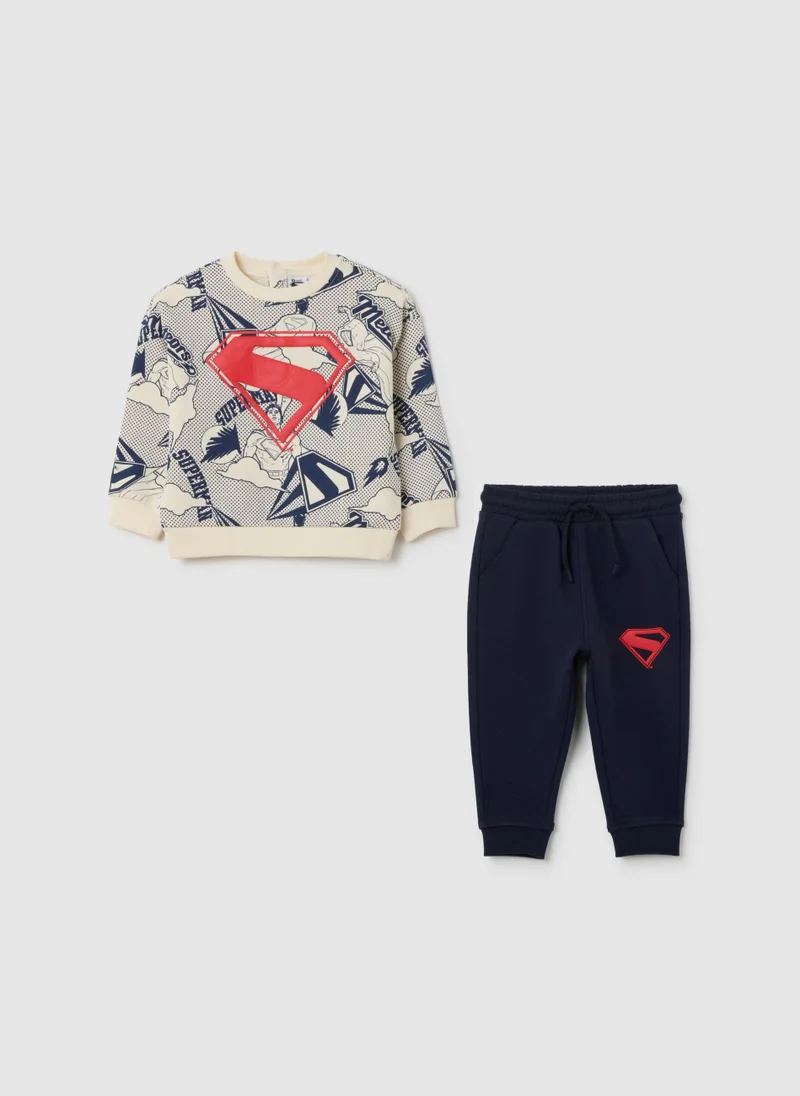 او في اس MULTICOLOURED PURE COTTON SUPERMAN SWEATSHIRT AND TROUSERS SET FOR CHILDREN