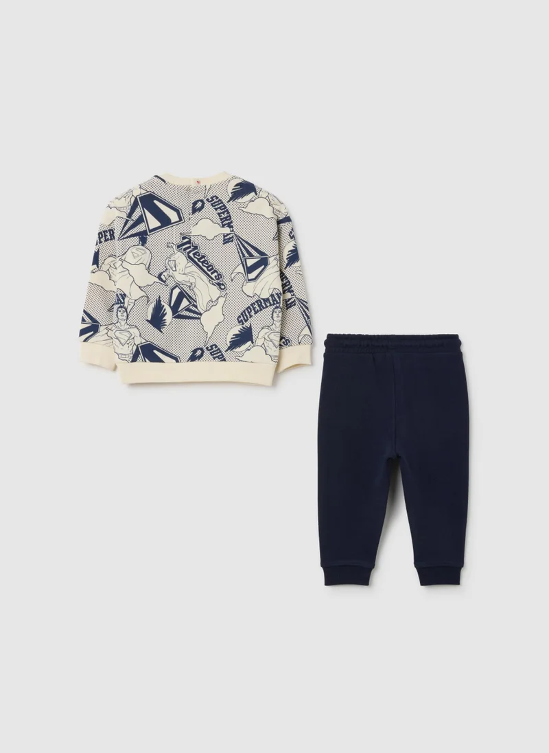 او في اس MULTICOLOURED PURE COTTON SUPERMAN SWEATSHIRT AND TROUSERS SET FOR CHILDREN