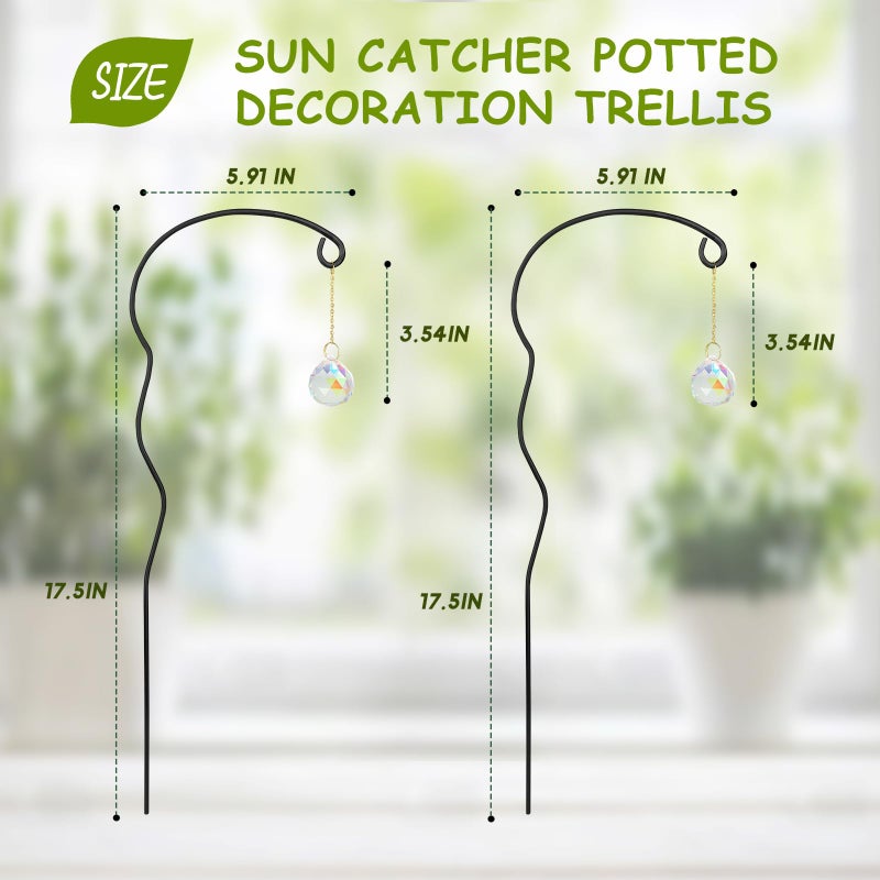 OYOEETD Plant Trellis for Potted Plants with Colorful Crystal Suncatcher, 17.5 Inch Metal Plant Stakes for Indoor Plant Accessories Indoor for Home Garden,Plant Lover Gift (Black) - Image 2