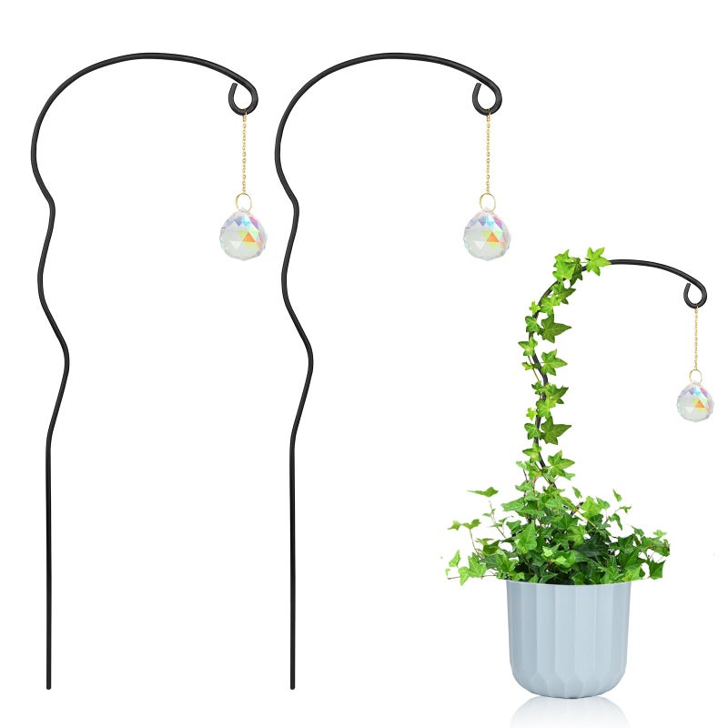 OYOEETD Plant Trellis for Potted Plants with Colorful Crystal Suncatcher, 17.5 Inch Metal Plant Stakes for Indoor Plant Accessories Indoor for Home Garden,Plant Lover Gift (Black) - Image 1