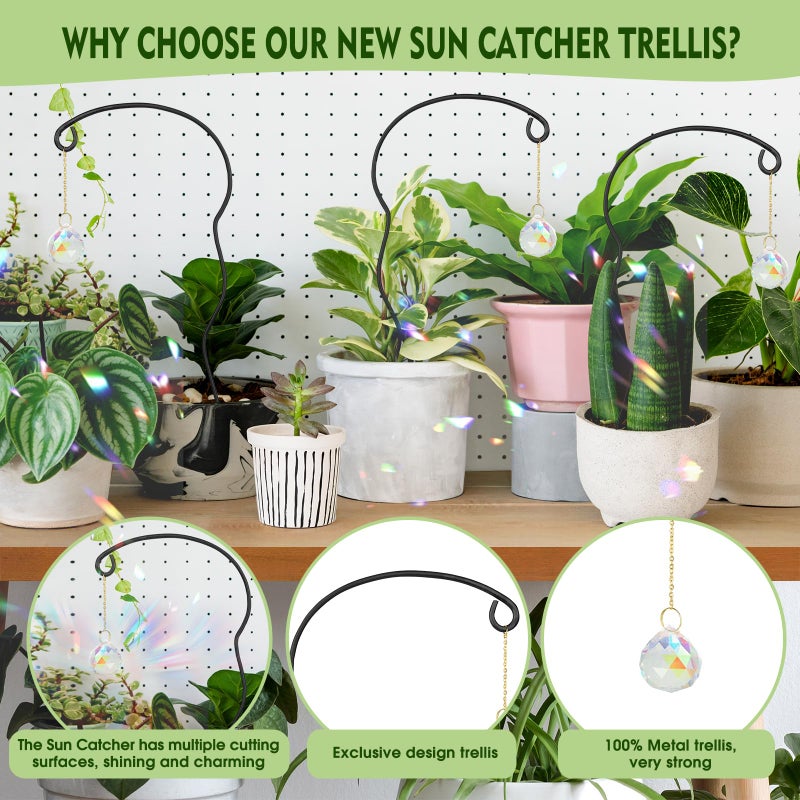 OYOEETD Plant Trellis for Potted Plants with Colorful Crystal Suncatcher, 17.5 Inch Metal Plant Stakes for Indoor Plant Accessories Indoor for Home Garden,Plant Lover Gift (Black) - Image 3