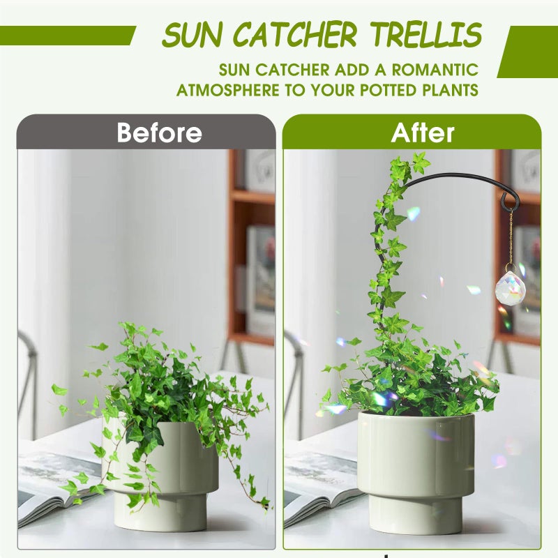 OYOEETD Plant Trellis for Potted Plants with Colorful Crystal Suncatcher, 17.5 Inch Metal Plant Stakes for Indoor Plant Accessories Indoor for Home Garden,Plant Lover Gift (Black) - Image 5